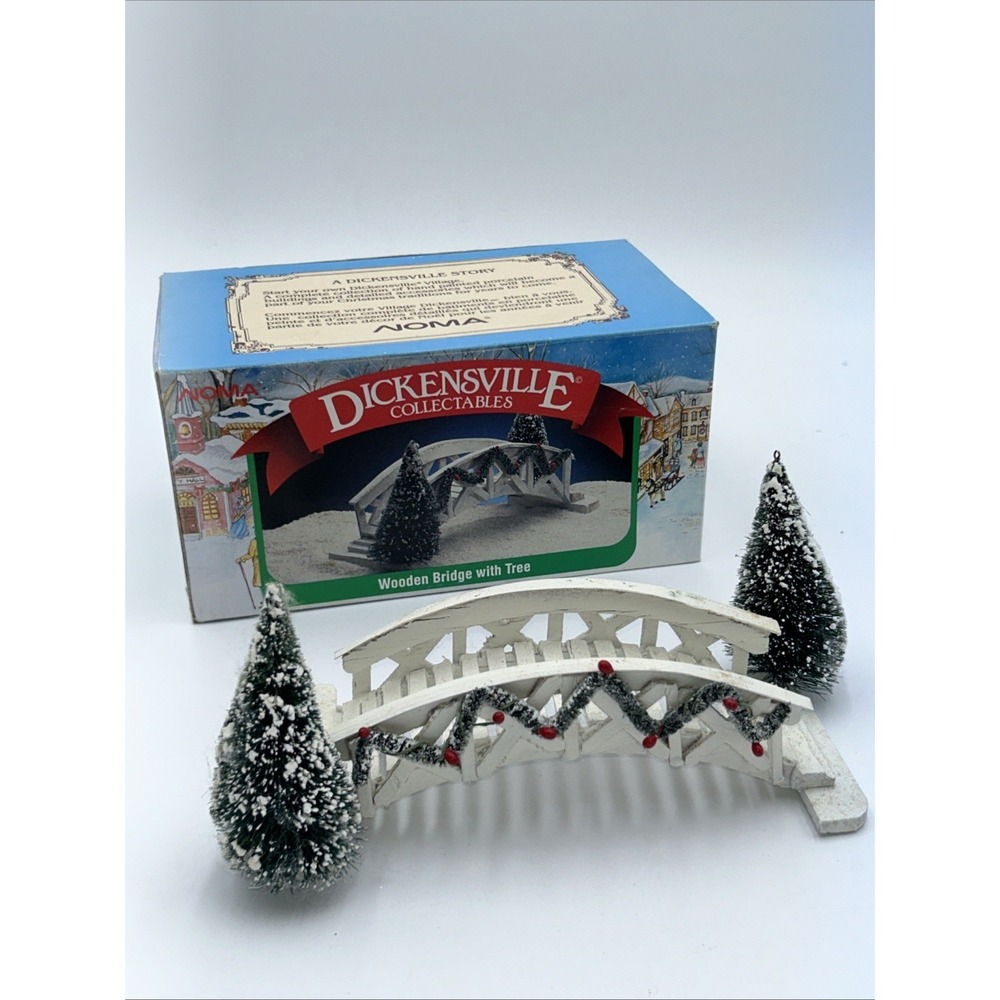 Noma Dickensville Collectable Wooden Bridge With Trees Christmas Village Vintage